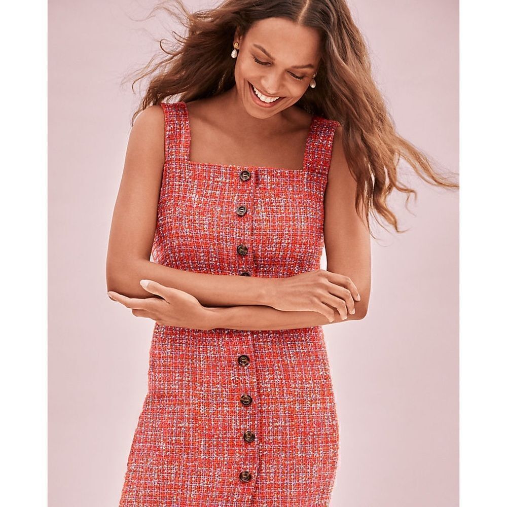 Ann Taylor Red Tweed Button-Front Sheath Dress